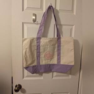 Viral Trader Joe's Cream and Lavender Canvas Tote Bag